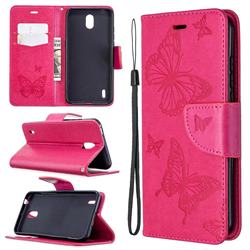 Embossing Double Butterfly Leather Wallet Case for Nokia 1.3 - Red