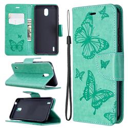 Embossing Double Butterfly Leather Wallet Case for Nokia 1.3 - Green
