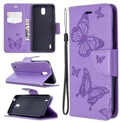 Embossing Double Butterfly Leather Wallet Case for Nokia 1.3 - Purple