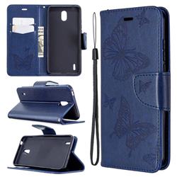 Embossing Double Butterfly Leather Wallet Case for Nokia 1.3 - Dark Blue