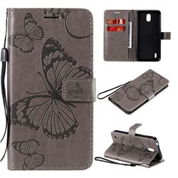 Embossing 3D Butterfly Leather Wallet Case for Nokia 1.3 - Gray