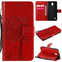 Embossing Butterfly Tree Leather Wallet Case for Nokia 1.3 - Red