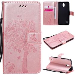 Embossing Butterfly Tree Leather Wallet Case for Nokia 1.3 - Rose Pink