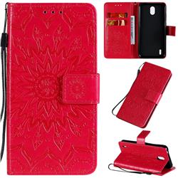 Embossing Sunflower Leather Wallet Case for Nokia 1.3 - Red