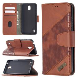 BinfenColor BF04 Color Block Stitching Crocodile Leather Case Cover for Nokia 1.3 - Brown