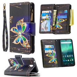 Golden Shining Butterfly Binfen Color BF03 Retro Zipper Leather Wallet Phone Case for Nokia 1.3