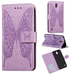 Intricate Embossing Vivid Butterfly Leather Wallet Case for Nokia 1.3 - Purple