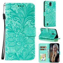Intricate Embossing Lace Jasmine Flower Leather Wallet Case for Nokia 1.3 - Green