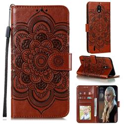 Intricate Embossing Datura Solar Leather Wallet Case for Nokia 1.3 - Brown