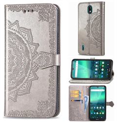 Embossing Imprint Mandala Flower Leather Wallet Case for Nokia 1.3 - Gray