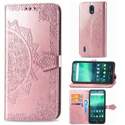 Embossing Imprint Mandala Flower Leather Wallet Case for Nokia 1.3 - Rose Gold