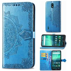 Embossing Imprint Mandala Flower Leather Wallet Case for Nokia 1.3 - Blue