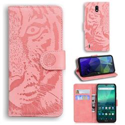 Intricate Embossing Tiger Face Leather Wallet Case for Nokia 1.3 - Pink