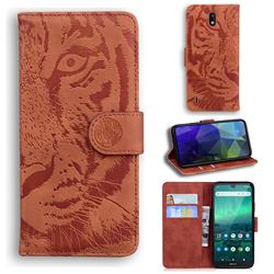 Intricate Embossing Tiger Face Leather Wallet Case for Nokia 1.3 - Brown