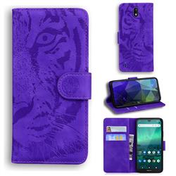 Intricate Embossing Tiger Face Leather Wallet Case for Nokia 1.3 - Purple