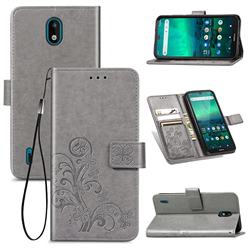 Embossing Imprint Four-Leaf Clover Leather Wallet Case for Nokia 1.3 - Grey