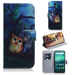 Oil Painting Owl PU Leather Wallet Case for Nokia 1.3