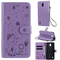 Embossing Bee and Cat Leather Wallet Case for Nokia 1.3 - Purple