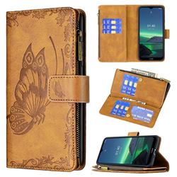 Binfen Color Imprint Vivid Butterfly Buckle Zipper Multi-function Leather Phone Wallet for Nokia 1.4 - Brown