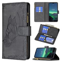 Binfen Color Imprint Vivid Butterfly Buckle Zipper Multi-function Leather Phone Wallet for Nokia 1.4 - Black