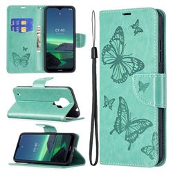 Embossing Double Butterfly Leather Wallet Case for Nokia 1.4 - Green