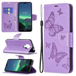 Embossing Double Butterfly Leather Wallet Case for Nokia 1.4 - Purple