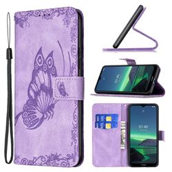 Binfen Color Imprint Vivid Butterfly Leather Wallet Case for Nokia 1.4 - Purple