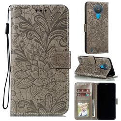 Intricate Embossing Lace Jasmine Flower Leather Wallet Case for Nokia 1.4 - Gray