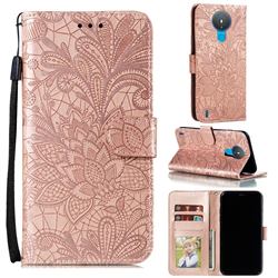 Intricate Embossing Lace Jasmine Flower Leather Wallet Case for Nokia 1.4 - Rose Gold