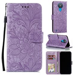 Intricate Embossing Lace Jasmine Flower Leather Wallet Case for Nokia 1.4 - Purple