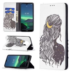 Girl with Long Hair Slim Magnetic Attraction Wallet Flip Cover for Nokia 1.4