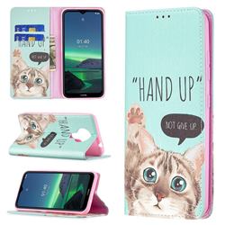 Hand Up Cat Slim Magnetic Attraction Wallet Flip Cover for Nokia 1.4