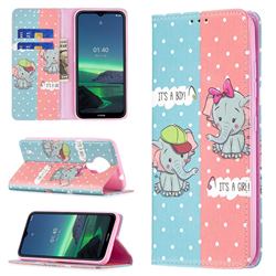 Elephant Boy and Girl Slim Magnetic Attraction Wallet Flip Cover for Nokia 1.4
