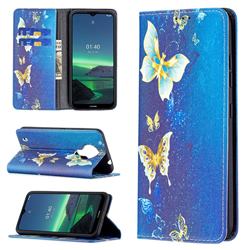 Gold Butterfly Slim Magnetic Attraction Wallet Flip Cover for Nokia 1.4