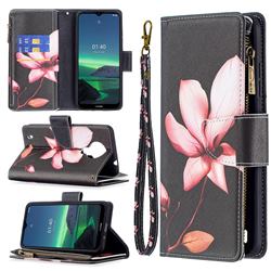 Lotus Flower Binfen Color BF03 Retro Zipper Leather Wallet Phone Case for Nokia 1.4