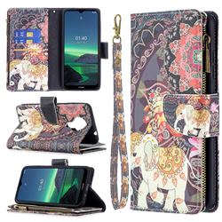 Totem Flower Elephant Binfen Color BF03 Retro Zipper Leather Wallet Phone Case for Nokia 1.4