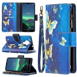 Golden Butterflies Binfen Color BF03 Retro Zipper Leather Wallet Phone Case for Nokia 1.4