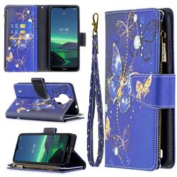 Purple Butterfly Binfen Color BF03 Retro Zipper Leather Wallet Phone Case for Nokia 1.4