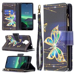 Golden Shining Butterfly Binfen Color BF03 Retro Zipper Leather Wallet Phone Case for Nokia 1.4