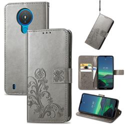Embossing Imprint Four-Leaf Clover Leather Wallet Case for Nokia 1.4 - Grey