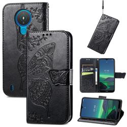 Embossing Mandala Flower Butterfly Leather Wallet Case for Nokia 1.4 - Black