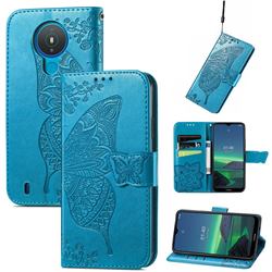 Embossing Mandala Flower Butterfly Leather Wallet Case for Nokia 1.4 - Blue