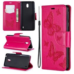 Embossing Double Butterfly Leather Wallet Case for Nokia 1 Plus (2019) - Red
