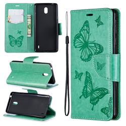 Embossing Double Butterfly Leather Wallet Case for Nokia 1 Plus (2019) - Green