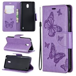 Embossing Double Butterfly Leather Wallet Case for Nokia 1 Plus (2019) - Purple