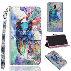 Watercolor Owl 3D Painted Leather Wallet Case for Nokia 1 Plus (2019)