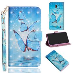 Blue Sea Butterflies 3D Painted Leather Wallet Case for Nokia 1 Plus (2019)