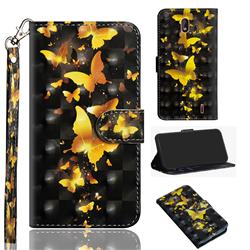 Golden Butterfly 3D Painted Leather Wallet Case for Nokia 1 Plus (2019)