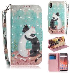 Black and White Cat 3D Painted Leather Wallet Phone Case for Nokia 1 Plus (2019)