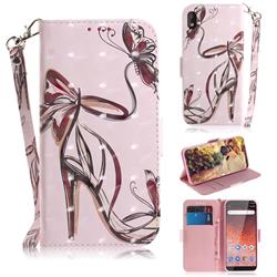 Butterfly High Heels 3D Painted Leather Wallet Phone Case for Nokia 1 Plus (2019)